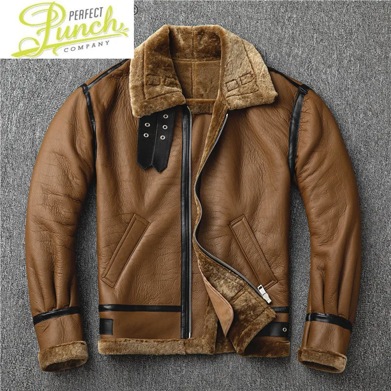

Real Winter Fur Coat Men Natural Sheep Shearling Jacket Men's Genuine Leather Flight Jacket Sheepskin Coats KJ6104
