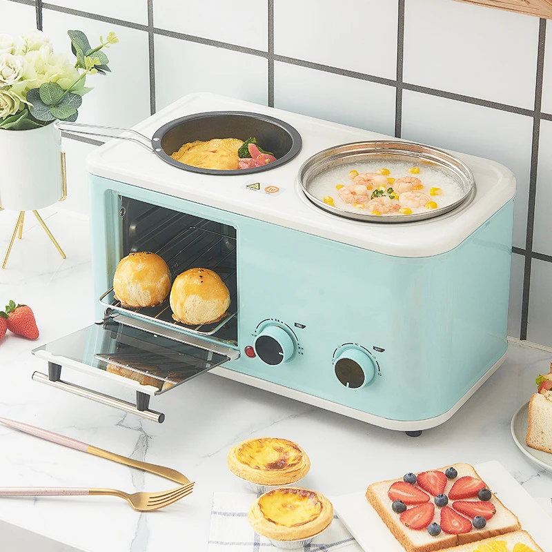 220V 3 In 1 Electric Breakfast Machine Household Bread Toaster Baking Oven FryIng Pan Hot Pot Boiler Food Steamer