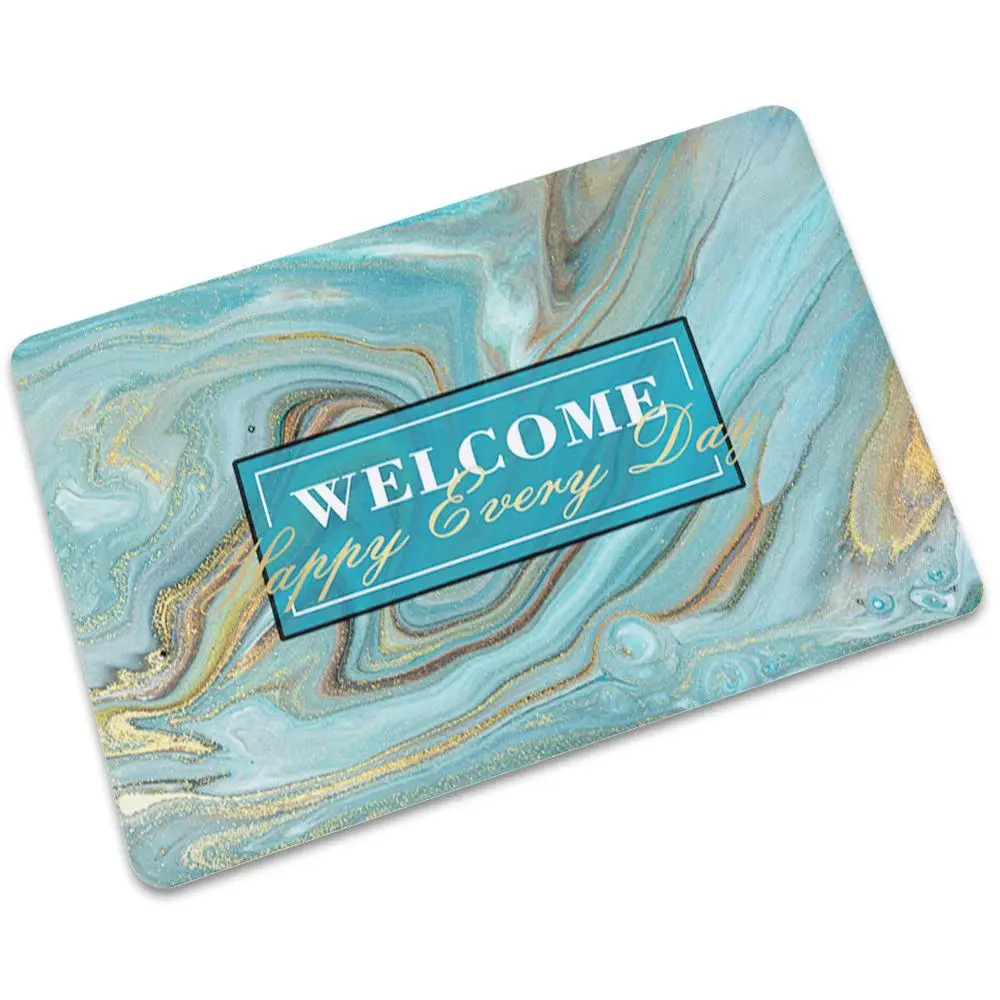 Welcome Happy Every Day Thin Rubber Doormat Kitchen Carpet Anti-Slip Nordic Style Door Floor Room Dustproof Mats image 3