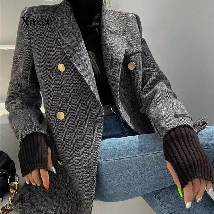 2021 Blazer Suit Woolen Jacket Ladies Korean Version Autumn and Winter New Mid-Length Slim Woolen Coat Thickened Outwear Clothes