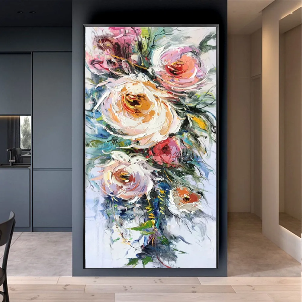 

Best Pure Handmade 3d Textured Flowers Canvas Painting Wall Art Abstract Floral Blossom Pictures For Living Room Decorate