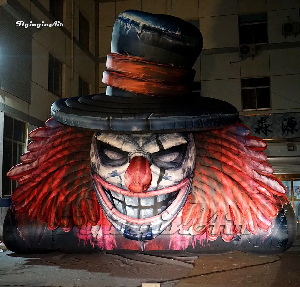 Outdoor Halloween Decorative Giant Inflatable Clown Head 5m High Blow Up Evil Clown Skull For Building And House Roof Decoration