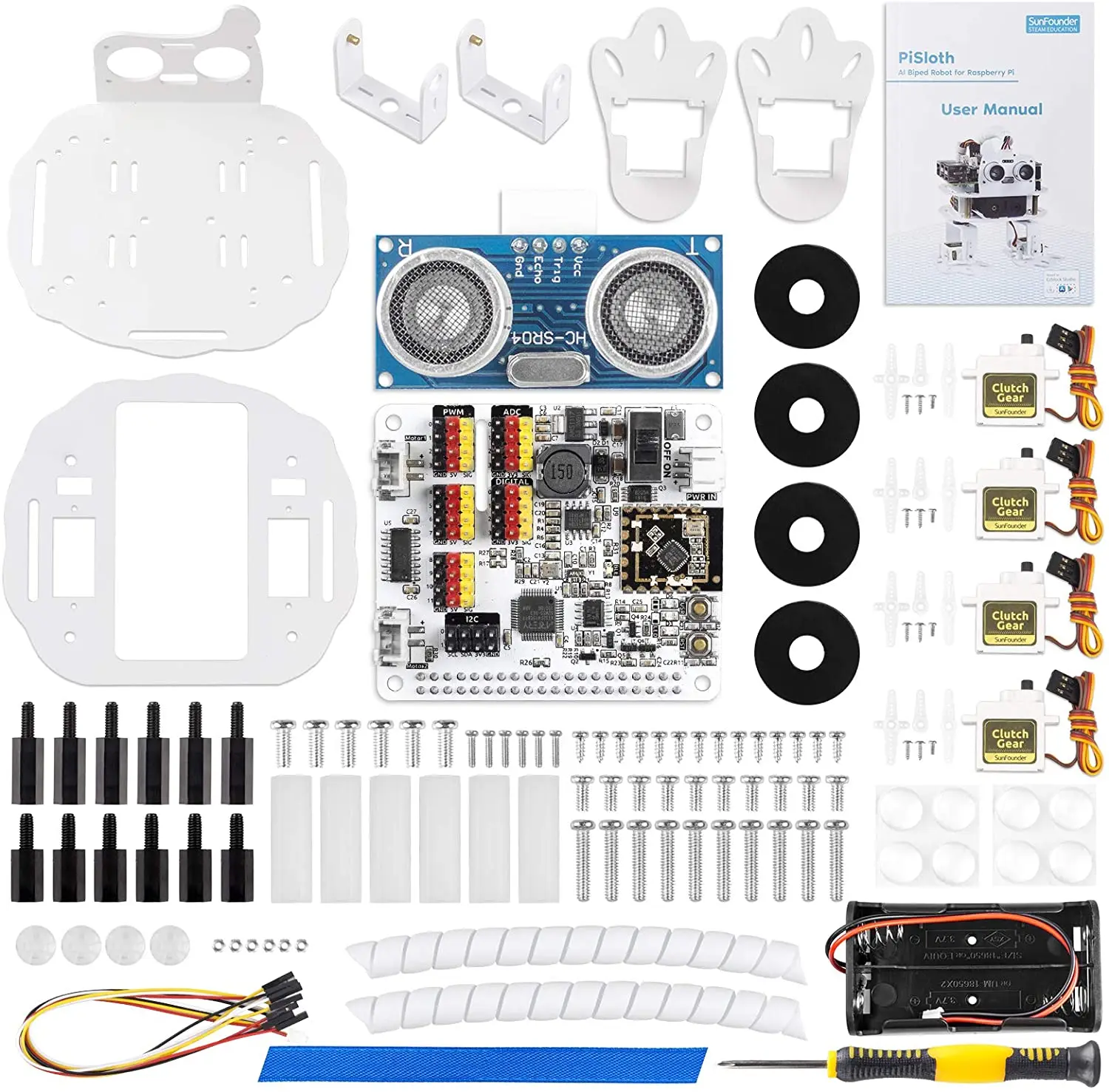 CC SunFounder PiSloth AI Programmable Robot Kit for Raspberry Pi, Dancing, Obstacle Avoidance,Object Following