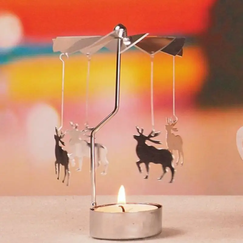 Fairy Tale Rotary Spinning Tealight Candle Metal Tea Light Holder Carousel Romantic Rotation Candlestick Home Decor Art Gift