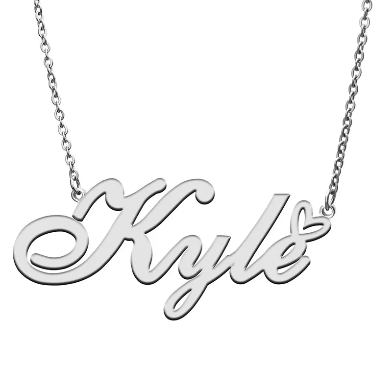 Kyle Name with Heart Necklace for Women Stainless Steel Jewelry Nameplate Pendant Femme Mother Child Girls Gift