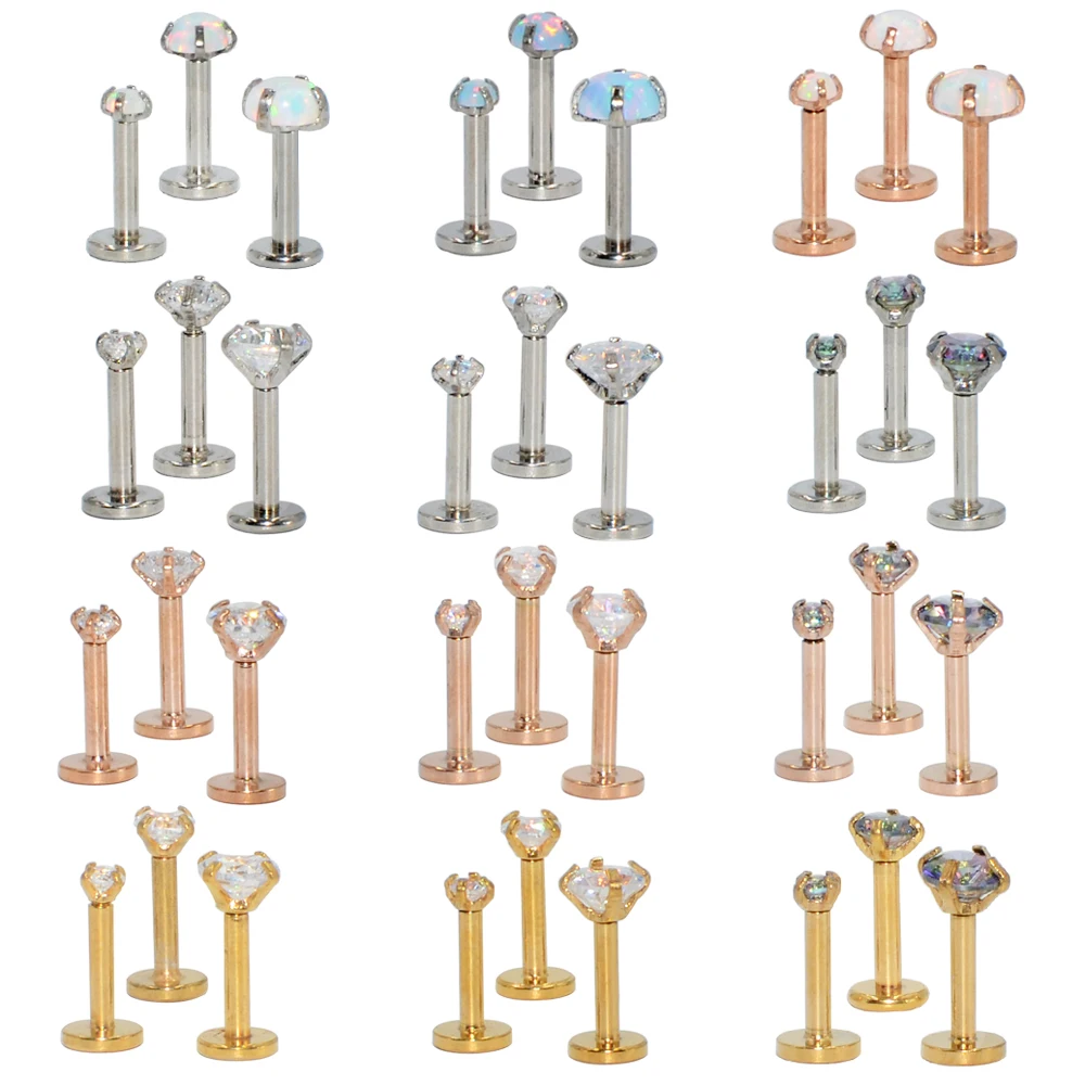 1pcs Surgical Steel Prong Opal Stone Nose Screw Stud Labret Helix Ring Lip Bar Stud Ear Cartilage Earring Piercing Body Jewelry