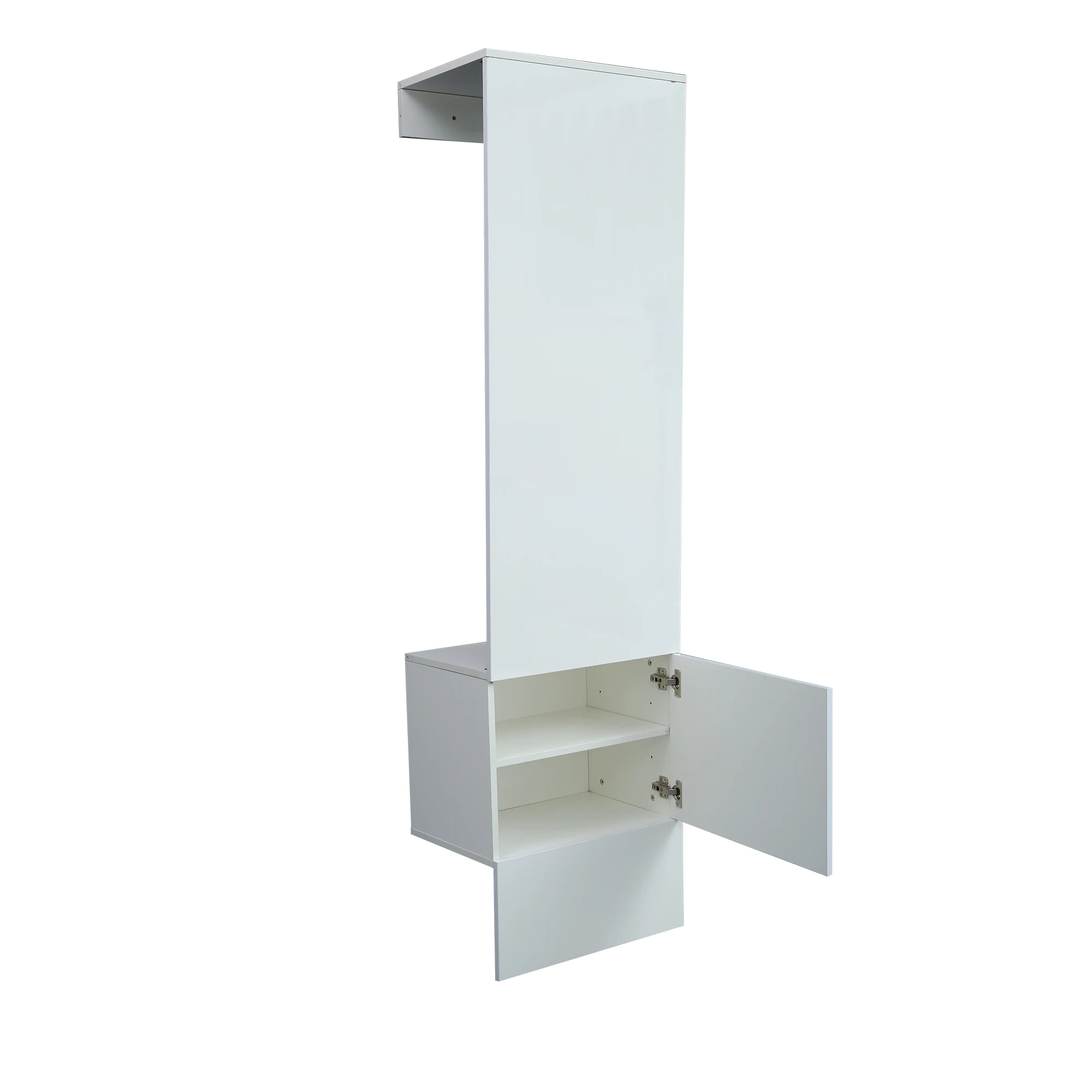 52x35x193CM Wall-Mounted Garderobe Open Wardrobe with 1-Door 2-Cubicle&Metal Rod White[US-W]