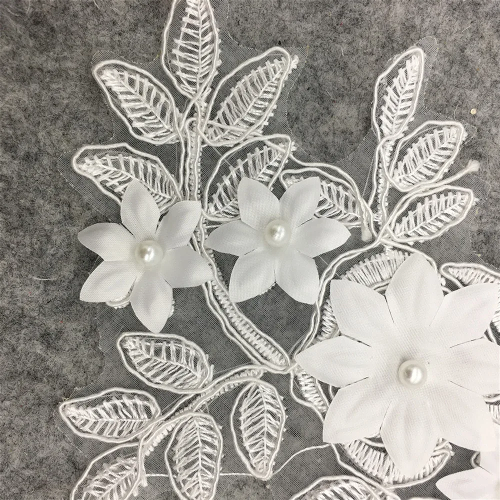 Exquisite white pearl 3D Flower Embroidered Lace Sewing for Clothes Applique Lace Neckline Collar DIY Dress accessories YL1144