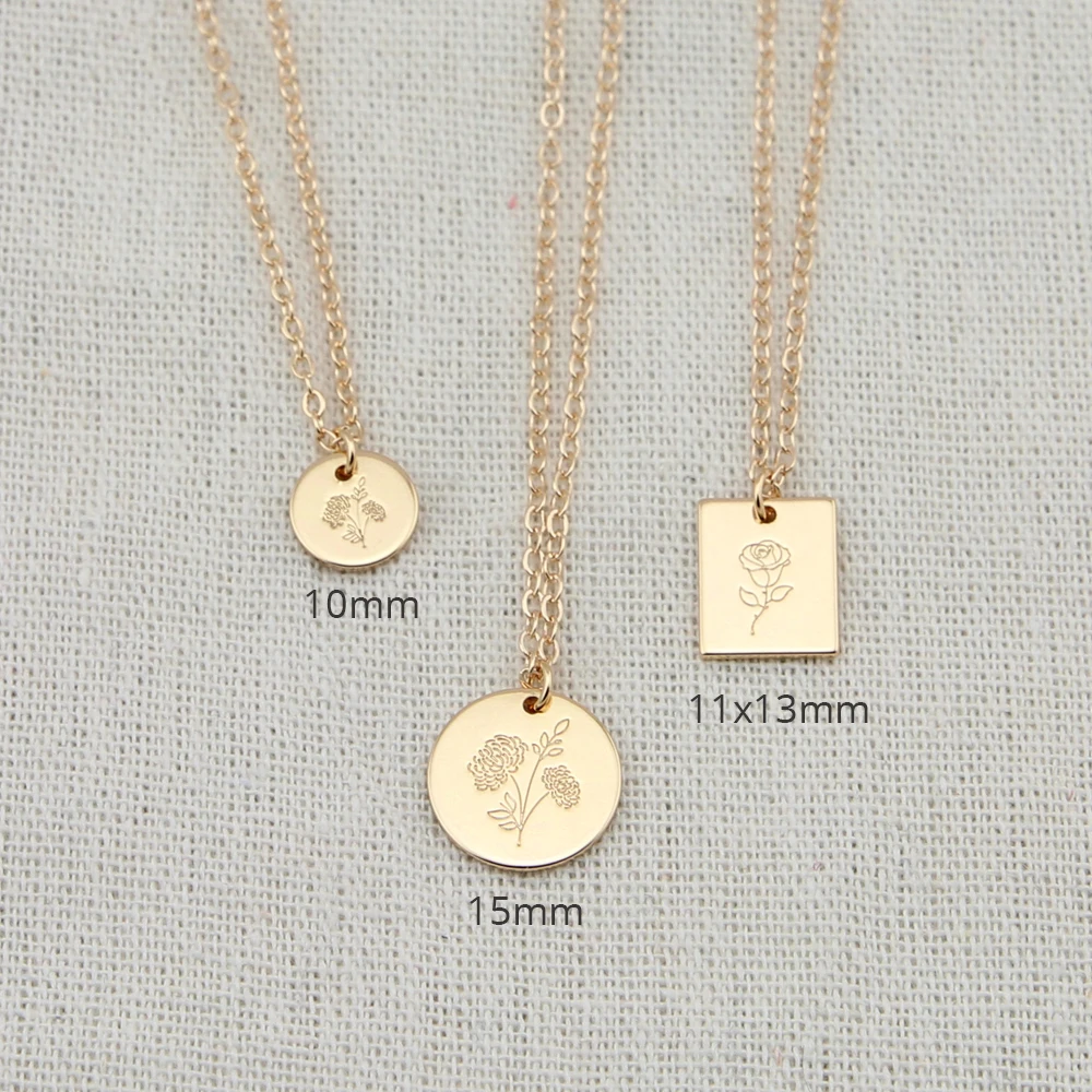 Delicate Birth Flowers Necklace Disc Pendant Layering Necklace Mother Daughter Necklace Women Jewelry Gift 10mm, 18inch
