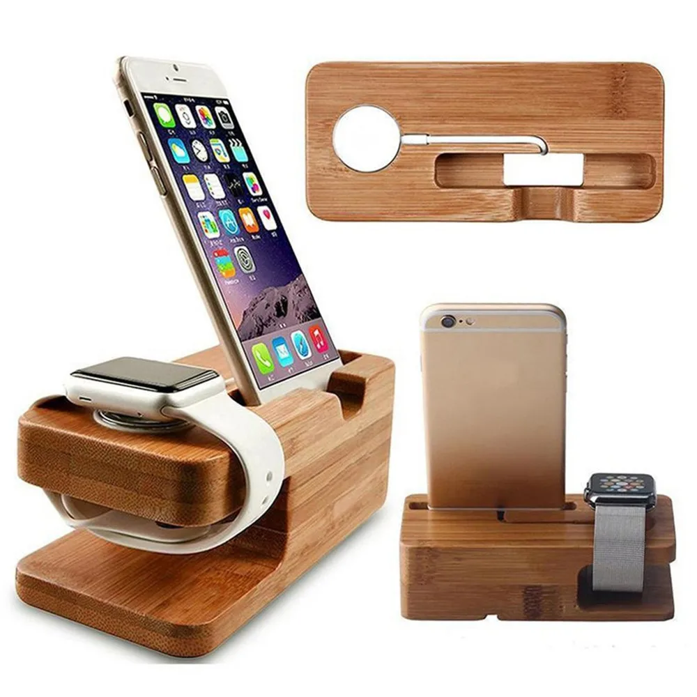 Wooden Charging Dock Station for Mobile Phone Holder Stand Bamboo Charger Stand Base For Apple Watch and For iphone holder