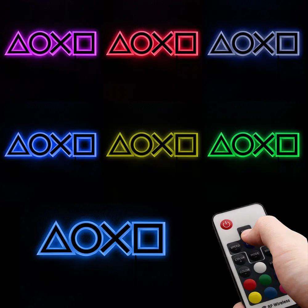 Imagem -03 - Controle de Parede Luminoso para Jogos Espelho para Console Botões de Ação Multi Cores Luz Led Letreiro de Parede