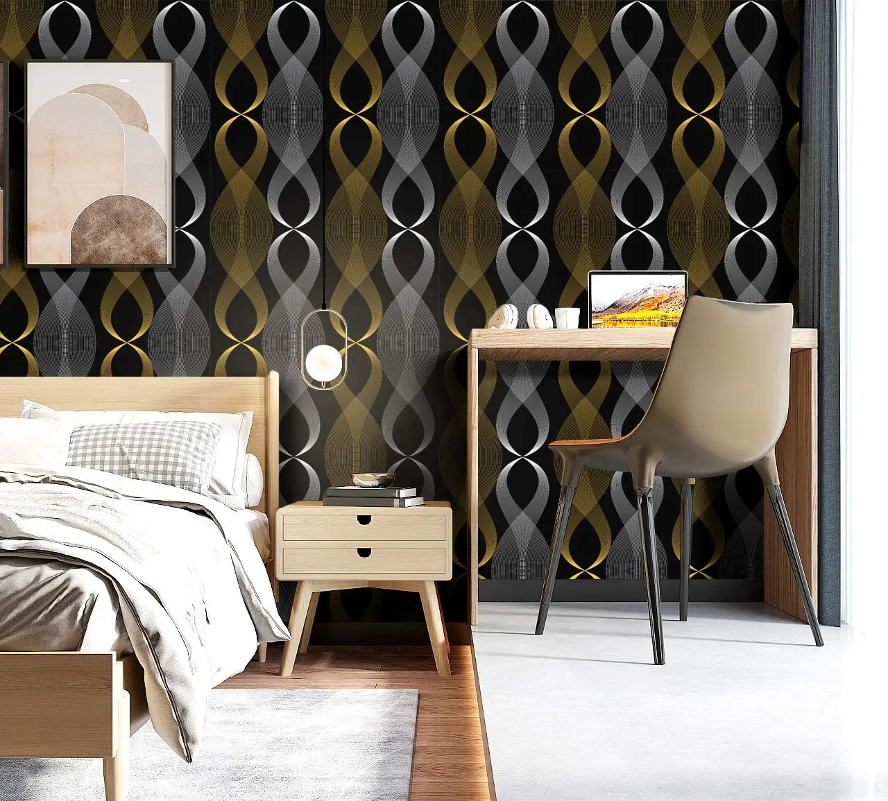 Vinyl Black Self -Adhesive Wallpapers Geometric Peel And Stick Wallpaper Modern Stripe Silver/Gold Stickers  Bedroom Home Decor