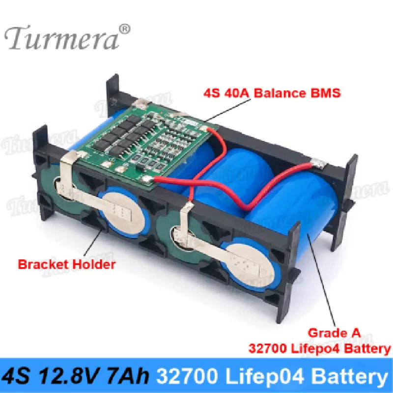 Lifepo4 Battery Pack 32700 4S1P 12.8V 7Ah with 4S 40A Balanced BMS for Electric Boat and Uninterrupted Power Supply 12V Turmera