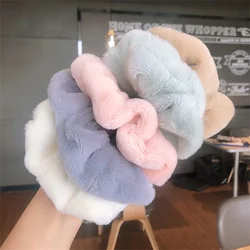 Warm Soft Hair Scrunchies Furry Elastic Hair Band Women Girls Ponytail Holder Hair Rubber Band Hair Ties Hair Accessories