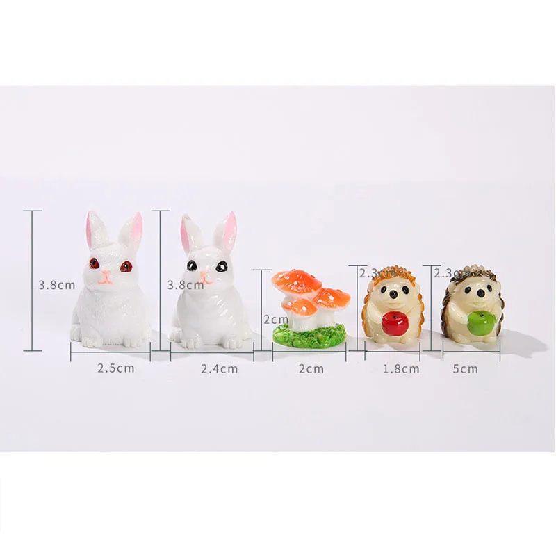 Rabbit Hedgehog Mushroom Fairy Garden Decor Landscape Succulent Potted Flower Pot Model Ornament Resin Figurines Miniatures
