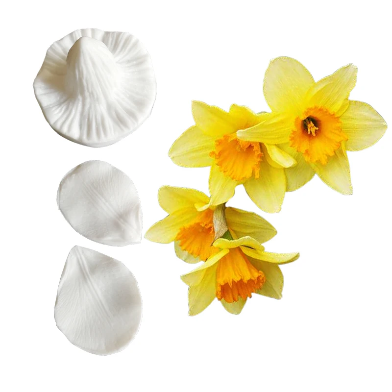 NEW Daffodils Petals Veiner Silicone Mold Fondant Mould Cake Decorating Tools Chocolate Pression Sugarcraft Kitchen Gadgets C409