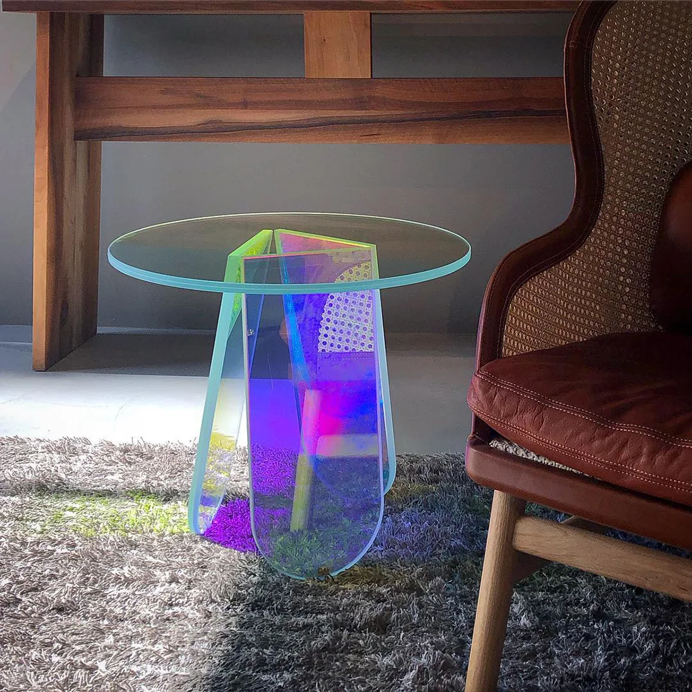 Round Colorful Acrylic Side Table Shape Laser Color Changing Reflective Advertising Decoration Plexiglass  Coffee End Tables