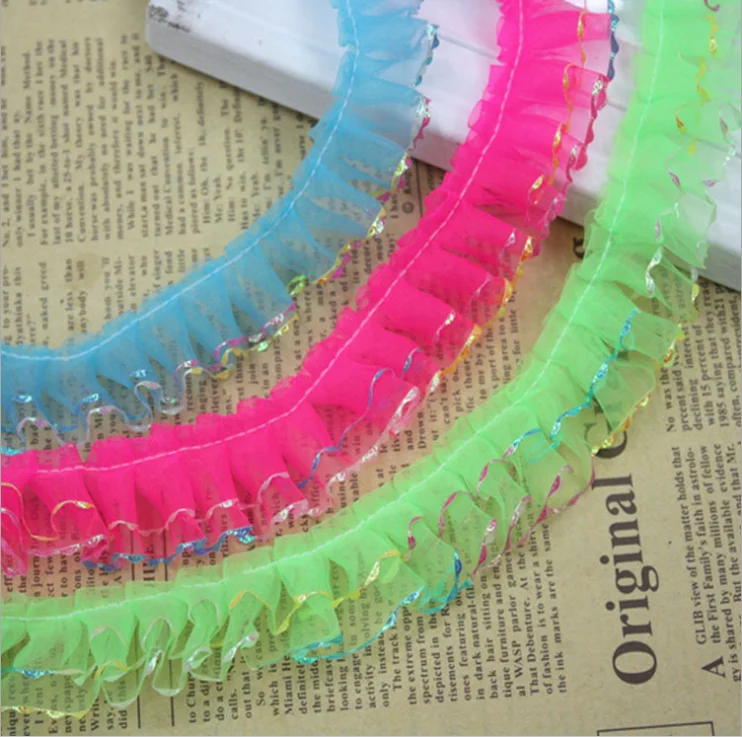 

30 ярдов 2,5 см, шифоновая плиссированная лента с рюшами и кружевной отделкой красного, черного, белого цвета