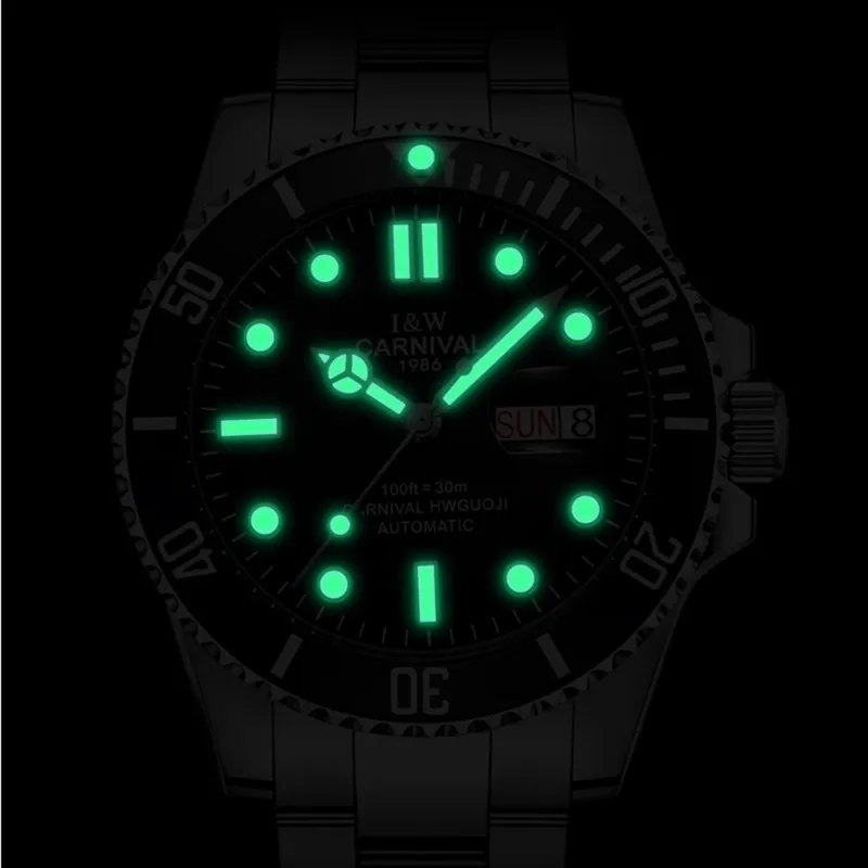 CARNIVAL Swimming Automatic Watch Men Water Ghost Series Sport Watch Sapphire glass Double Calendar Luminous Mechanical Watches