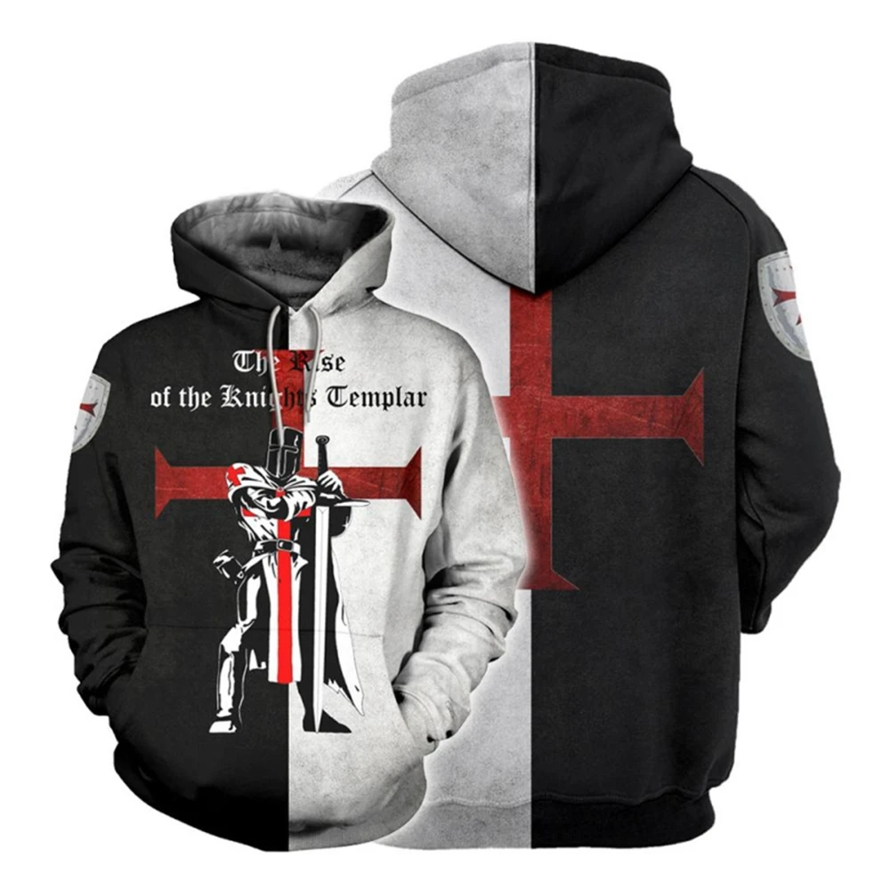 Knights Templar Armor Hoodies Jacket Crusader Cross Medieval Sweathsirt Pullover Full Printed 3D Men\'s Hoodie Tracksuit Carnival