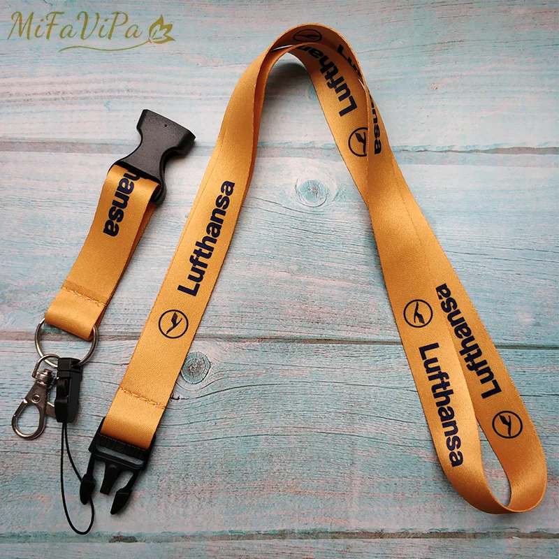 2 PCS Yellow Lufthansa Porte-clefs Keychains Neck Strap Sleutelhanger Key Chain Flight Crew Llavero for ID Card Lanyard Cordon