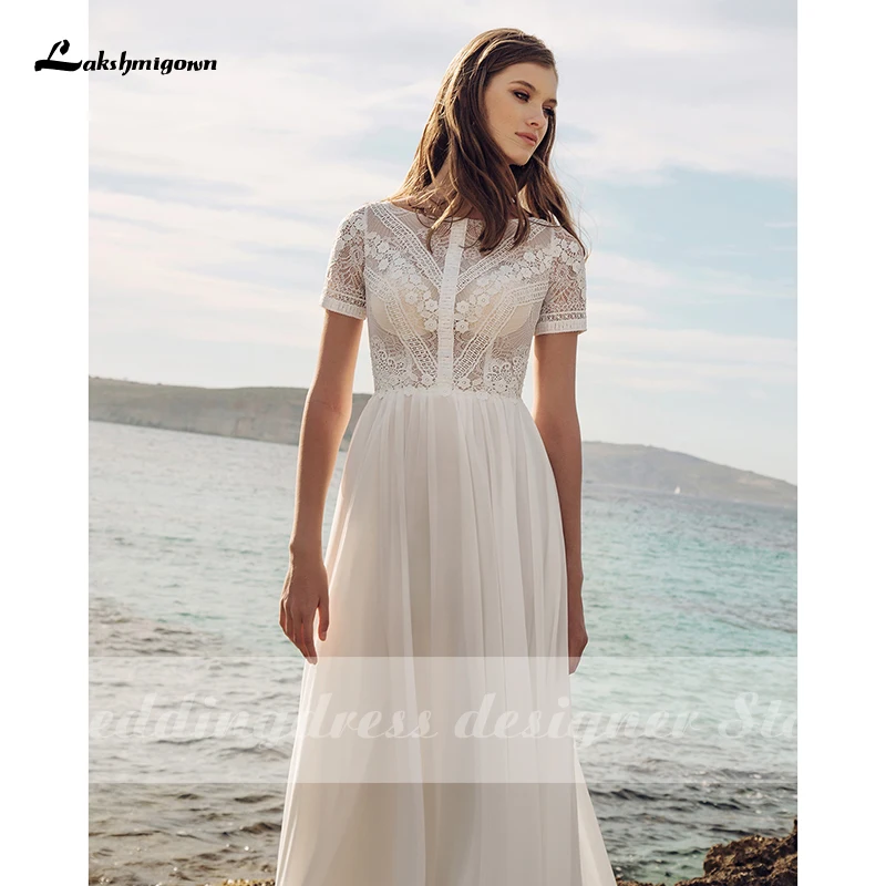 Robe De Mariee 2021 Simple Wedding Dresses White robe longue Chiffon Bridal Gown Beach Boho Wedding Dress Scoop Neck Custom Made