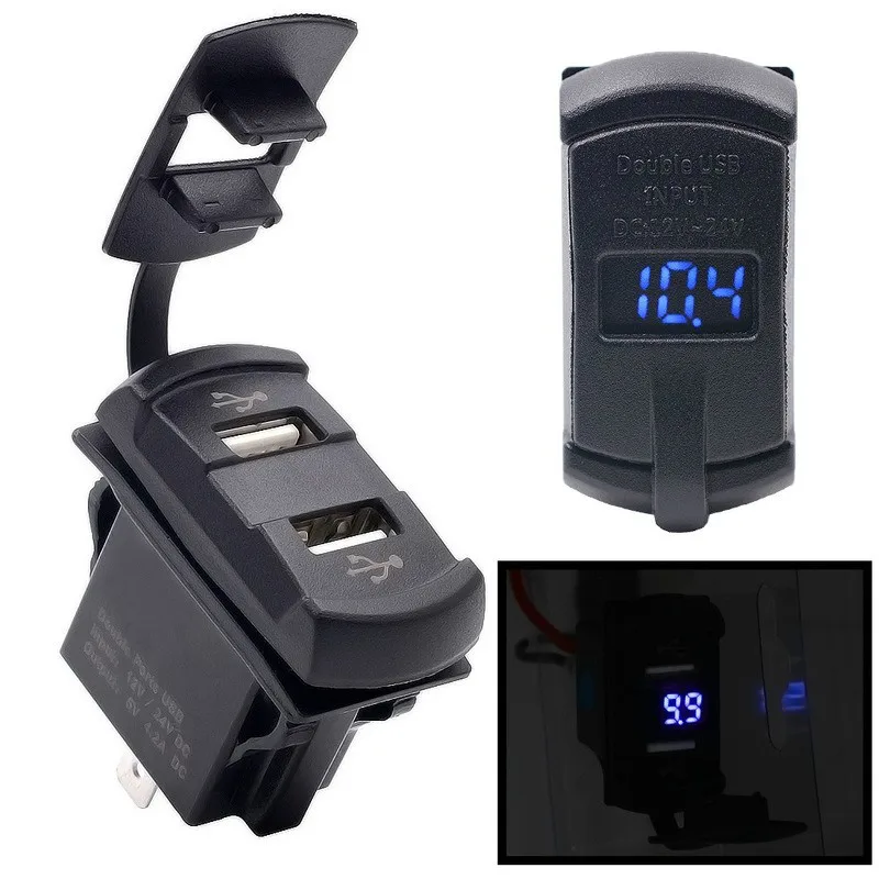 

12-24V Waterproof Car Dual usb charger Socket Double USB Port Car Refitted Vehicle Navigation GPS Charger with LED Voltmeter