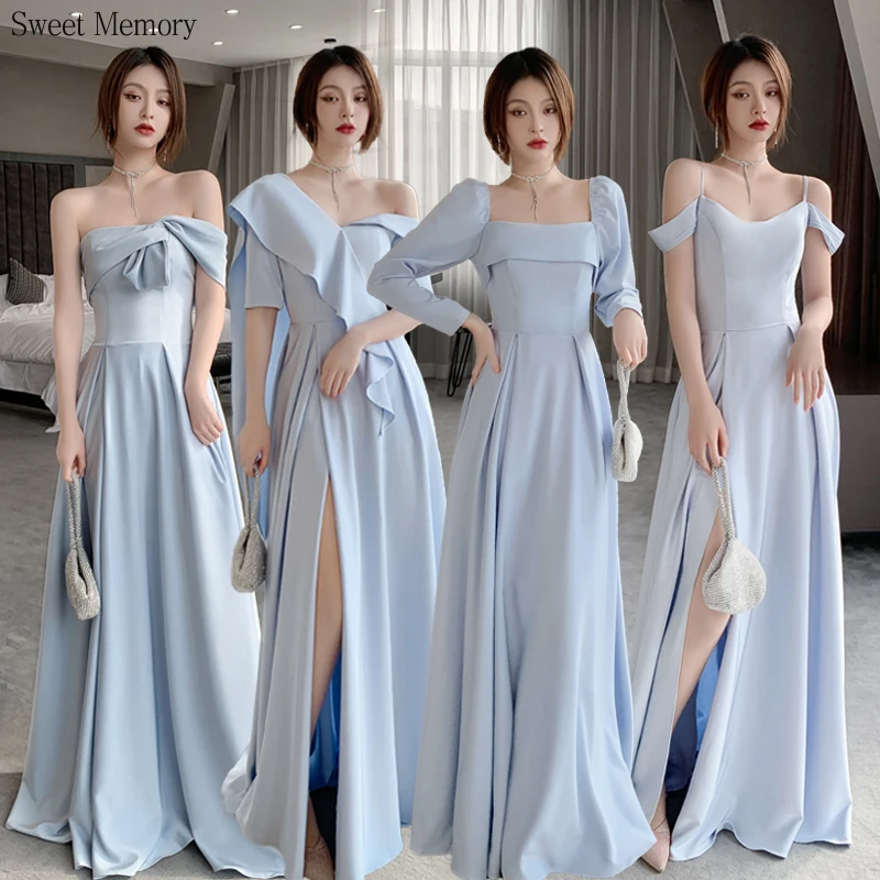 

U393 Lady Floor-Length Vintage Blue Bridesmaid Dresses Women Prom Robe Princess Wedding Party Dress Girl Graduation Formal Gown