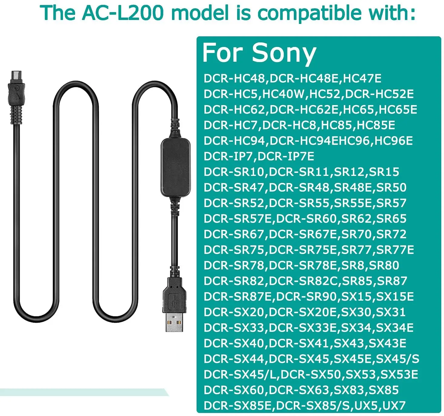 AC-L200 AC-L25A Mobile Power Bank USB Charger Cable for Sony Cyber-Shot Camera and Handycam DCR-IP/DVD/HC/SR/PC HDR-HC/UX