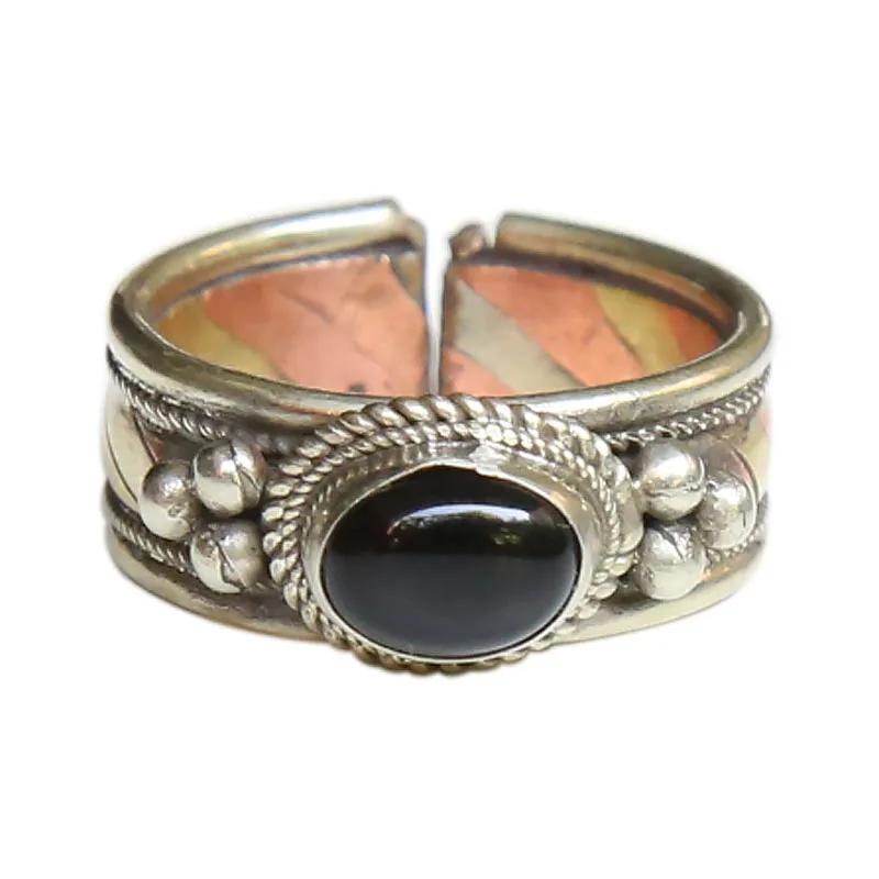 Vintage Metal Rings for Girls Copper Inlaid Multi Beads Golden Rings R131