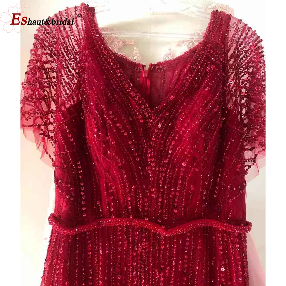 Dubai Burgundy Luxury Mermaid Evening Dresses for Women 2024 Elegant Beading Crystal Formal Wedding Prom Party Gowns Customized