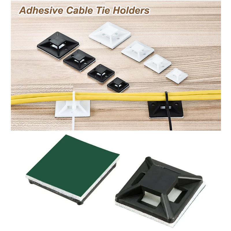 100PCS Cable Tie Bases Mount Self Adhesive Car Fixing Wall Holder Zip Ties Green Glue Seat Clamps Suction Positioning Sucker