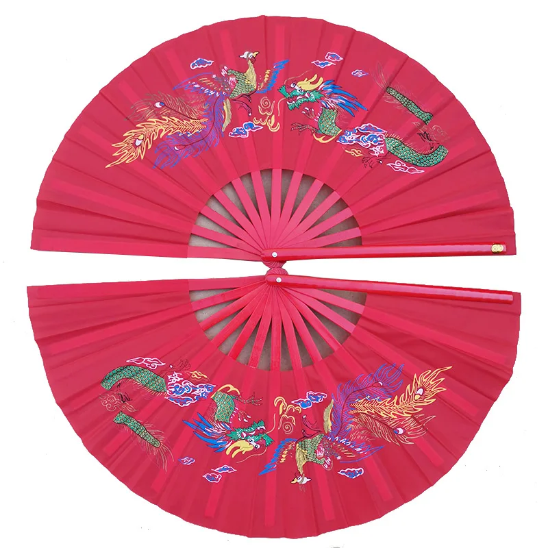 Kung fu fan tai chi double hand fan bamboo fan left and right hand fan 38cm or 34cm Dragon and Phoenix