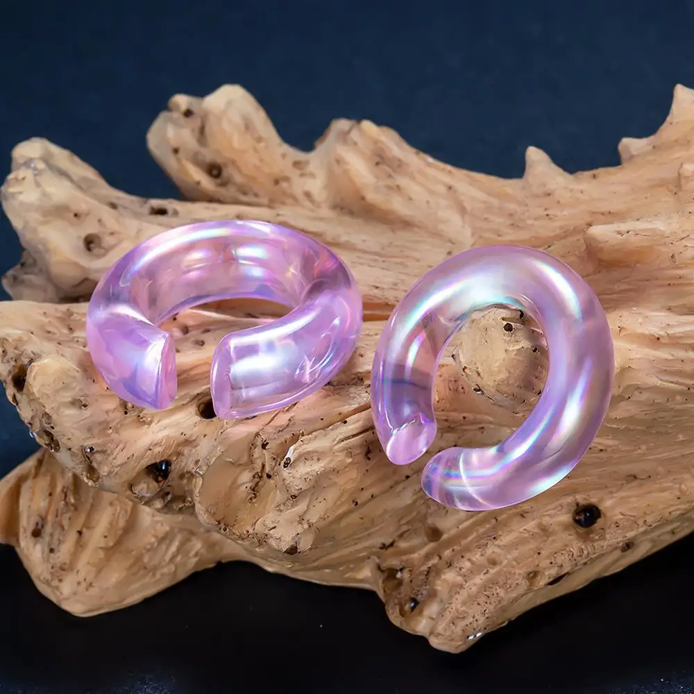 Kubooz New Body Piercing Earring Jewelry Round Shape White Pink Glass Ear Plugs Tunnels Stretchers Size 6mm-10mm