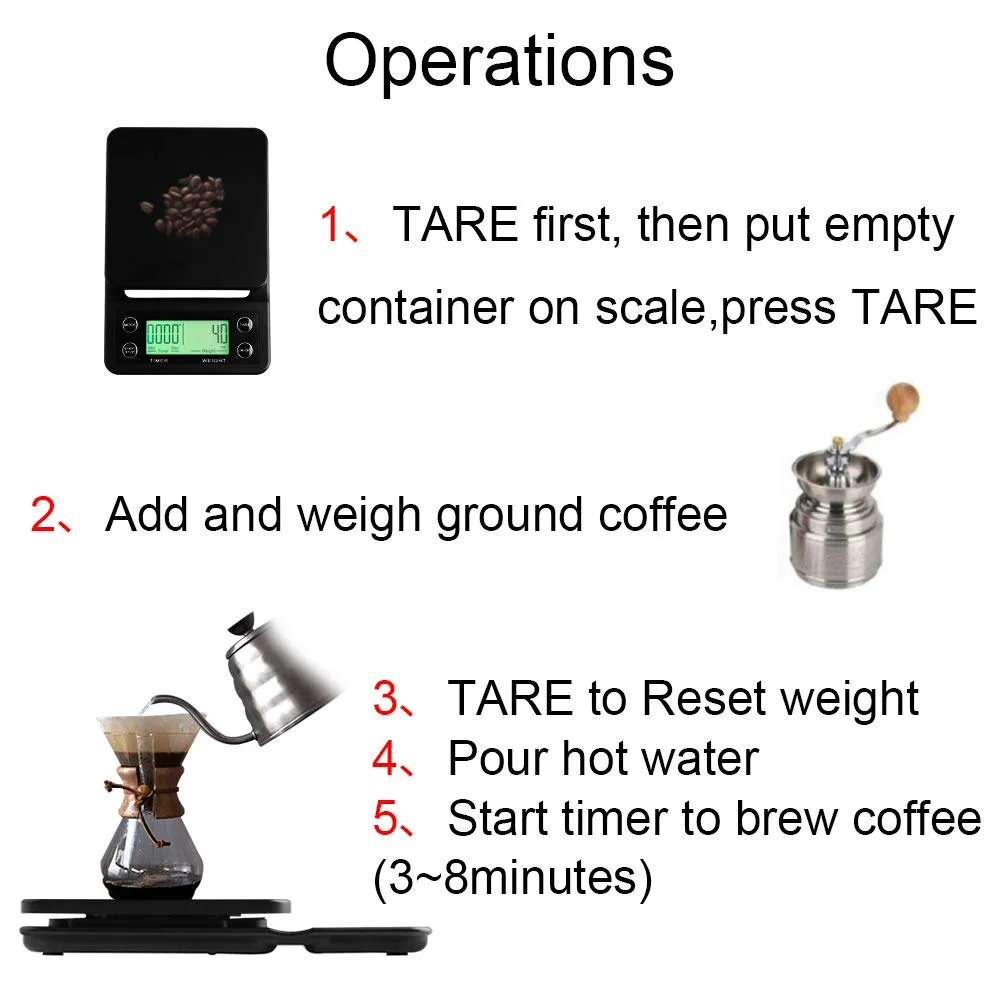 3kg 0.1g 5kg 0.1g Coffee Weighing 0.1g Drip Coffee Scale with Timer Digital Kitchen Scale High Precision LCD Scales