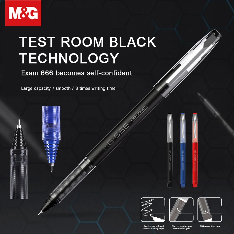 

6/12PCS M&G AGPB4501 Gel Pen MG-666 Gel Pen Carbon Black Pen Students Full Needle Gel Pen Smooth 0.5 For Examinations