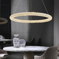 Nordic Parlor Pendant lights Crystal Round Ring Restaurant Coffee Shop Hanging Light Fixtures 4000K Cord Adjustable