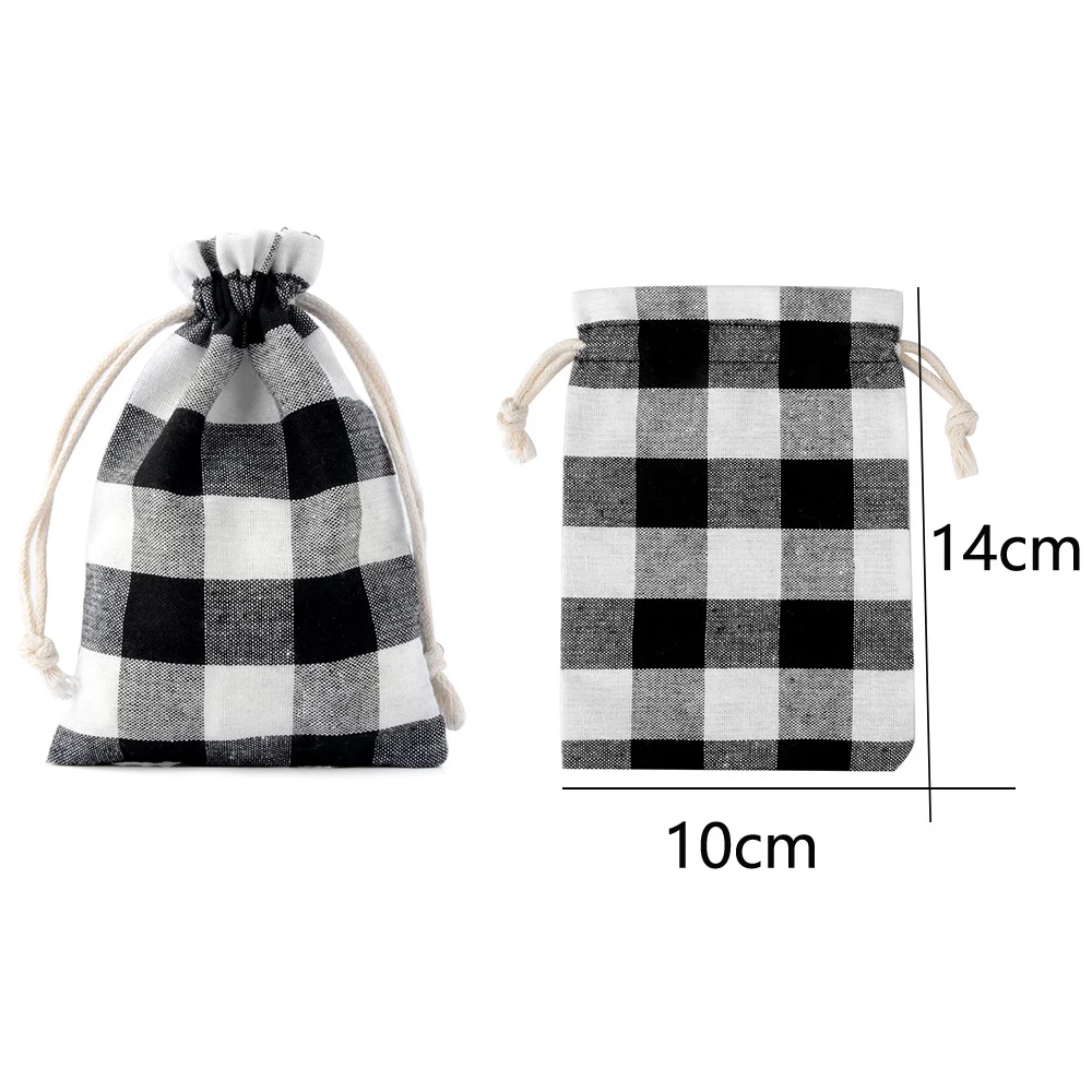 10pcs/lot 10x14cm Linen Cotton Bag 3 Colors Gridding Drawstring Pouch Cosmetic Wedding Candy Gift Jewelry Packaging Bags