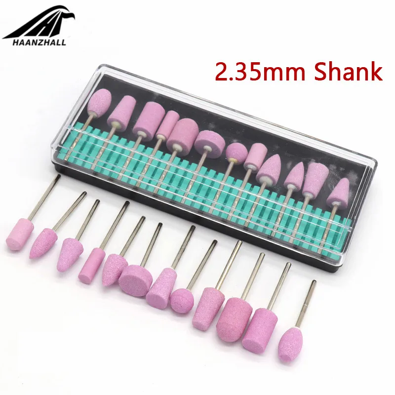 12pcs Mini Nail Drill Bit Set Quartz Abrasive Tools Electric Drill Bits Nail Art Equipment 2.35 3/32 Pink Grinding Head Tool Kit