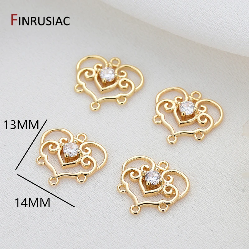 14k Gold Plating Metal Pave Setting Zircon Flower Connectors Charms For Earrings Making, Jewellery Making Luxury Components