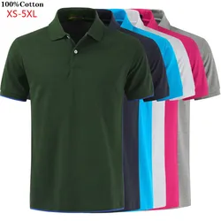 Polos de algodón de alta calidad para hombre, camisas de talla grande, XS-5XL, Color sólido, manga corta, solapa, 100%