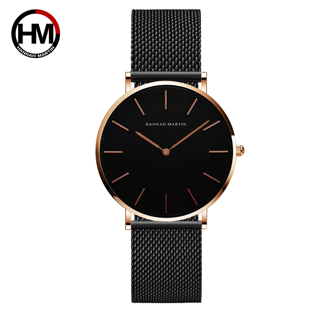 Montre à Quartz en acier inoxydable pour femmes, Design bauausé Simple, 36mm, Quartz Rose or noir, acier inoxydable, Ultra mince, étanche