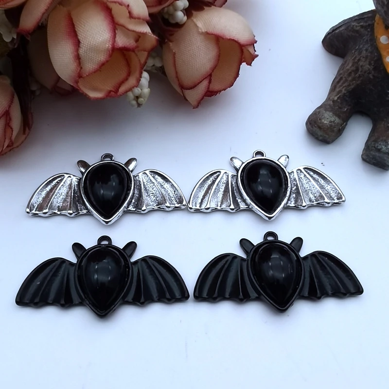 5 Pieces of Halloween Black Bat Gothic Ornaments 36x18 Mm Pendants DIY Crafts Found Handmade Tibetan Ornaments