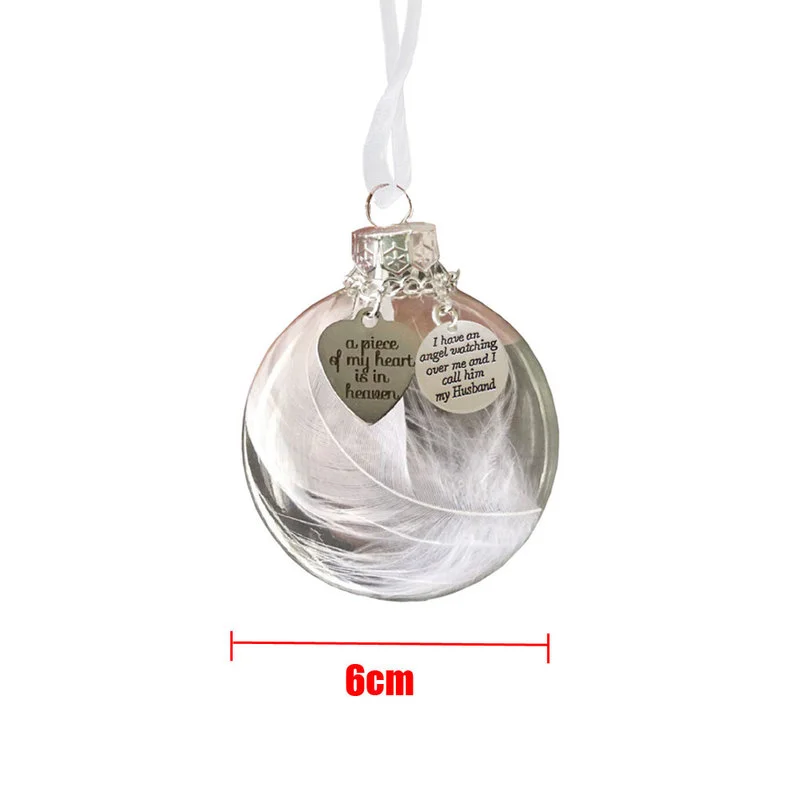 Christmas Angels In Heaven Pendants Memorial Ornament Feather Ball Christmas Tree Hanging Ornament Husband /wife Memorial Decor