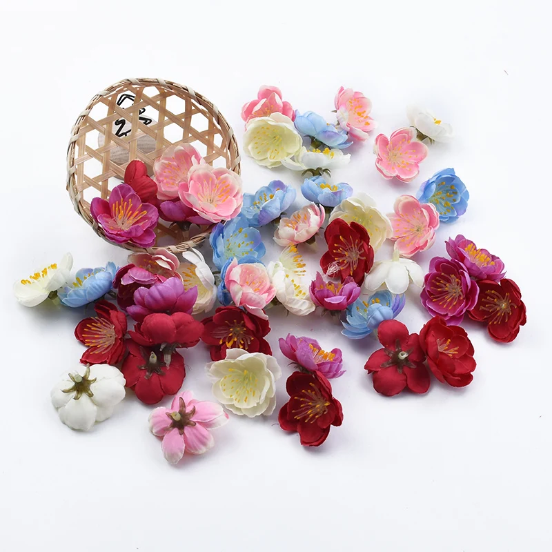 30/50/100Pieces Silk Plum Blossom Decorative Flowers Diy Wedding Gifts Box Christmas Decorations for Home Artificial Plants