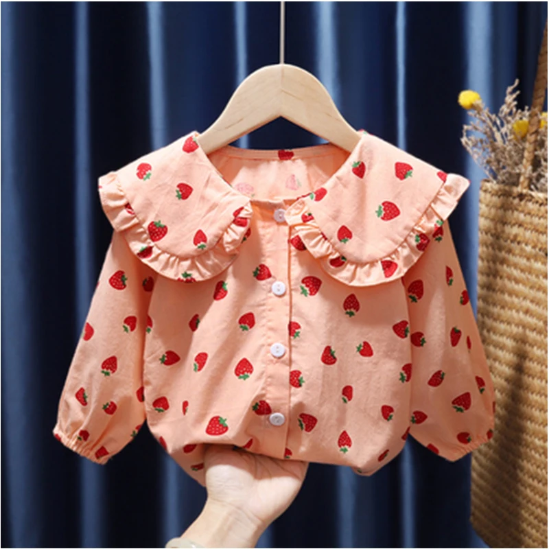 Spring Girl Blouses Toddler Kids Girls Shirt Long Sleeve Cotton Strawberry Children Clothing Girl Tops Shirts Kids Clothes