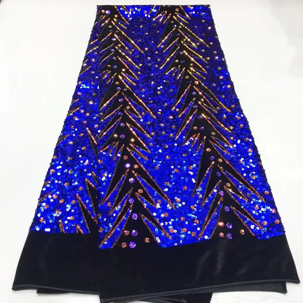 

Beautiful royalblue color African French Velvet Lace Fabric High Quality Nigerian sequins Lace Fabrics For Wedding TS8978