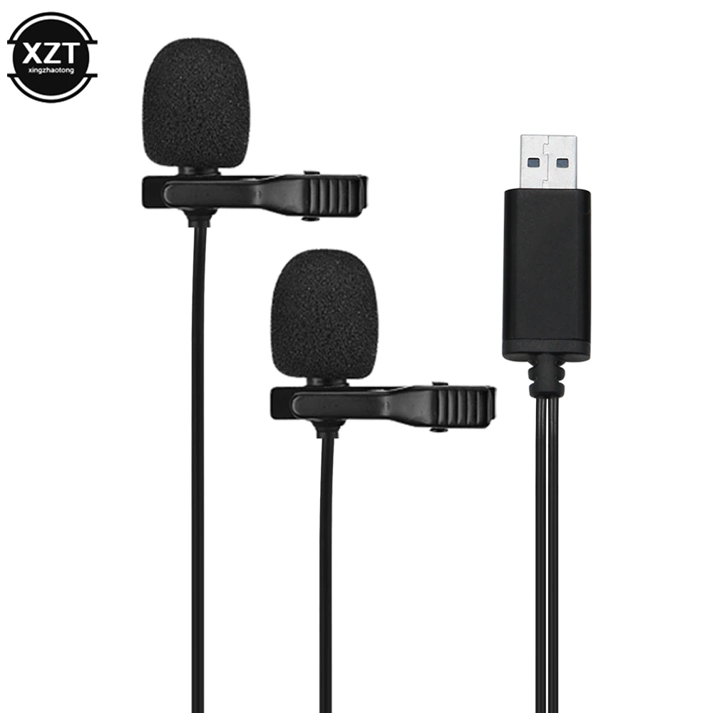 2 متر USB المزدوج رئيس Lavalier التلبيب ميكروفون كليب على متعدد الاتجاهات للكمبيوتر وين ماك تسجيل الفيديو الصوت 3.5 مللي متر نوع C Mic