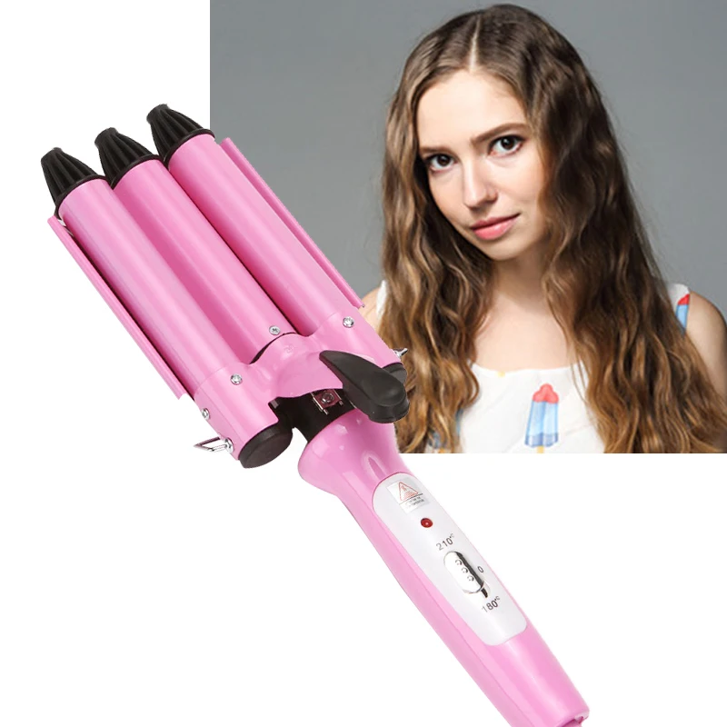 

25mm HOT 3-Barrel Pink Hair Wave Iron Curling Wand Ceramic Hair Wave Styler Iron Hair Curler Waver Rollers Curl Styling Tools