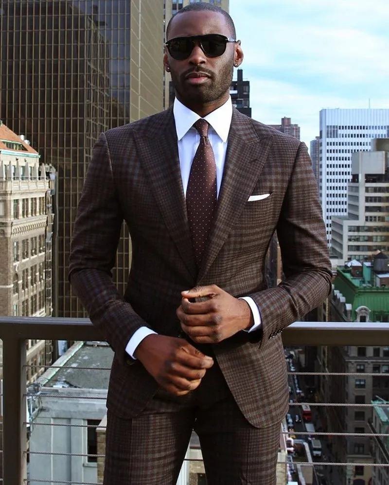 Costume Homme Men Suits 2 Pieces Damier Checkered Two Buttons High Quality Slim Fit Formal Business Wedding Causal Prom